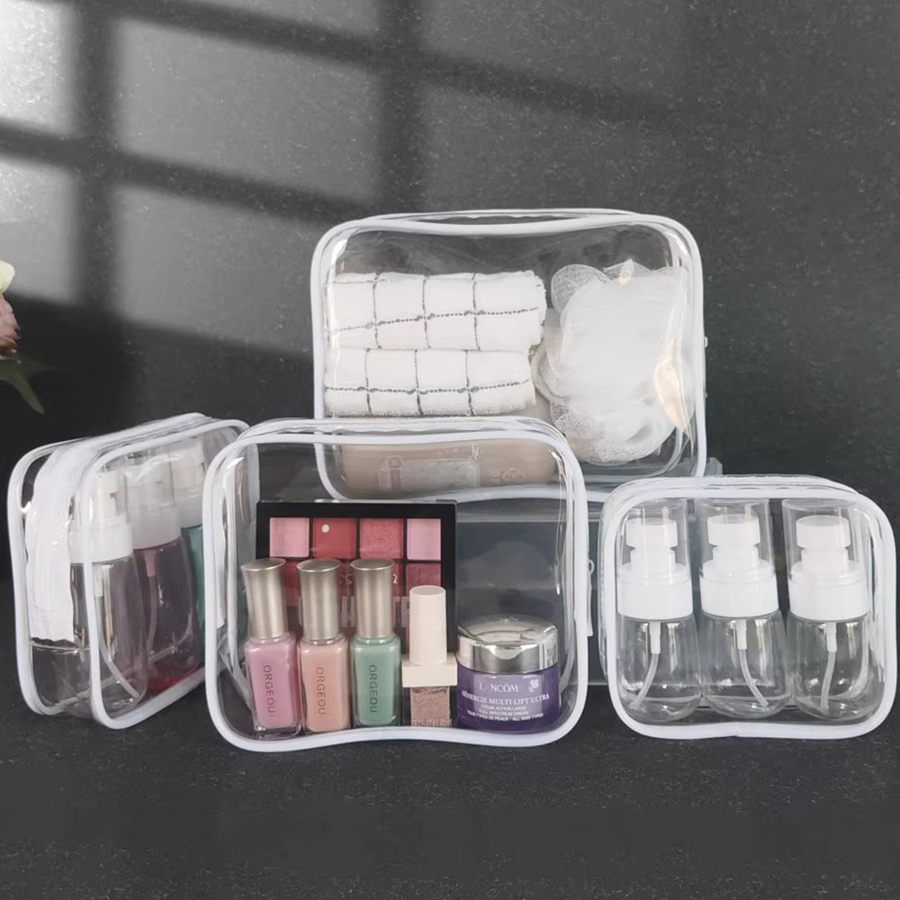 Rejseorganisator toilettaske med vaskemiddelopbevaring hvid gennemsigtig lynlås makeuptasker klar pose dame kosmetiktaske