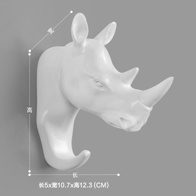 3D dierenkop muur haken Goud Herten muur haak woonaccessoires resin coat hook pared Haken voor badkamer: white rhinoceros