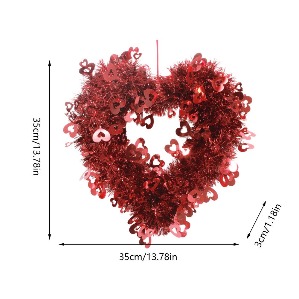 Corona de corazón de San Valentín, corona de puerta Artificial, corona de San Valentín en forma de corazón rojo, decoración romántica para el hogar: Rojo