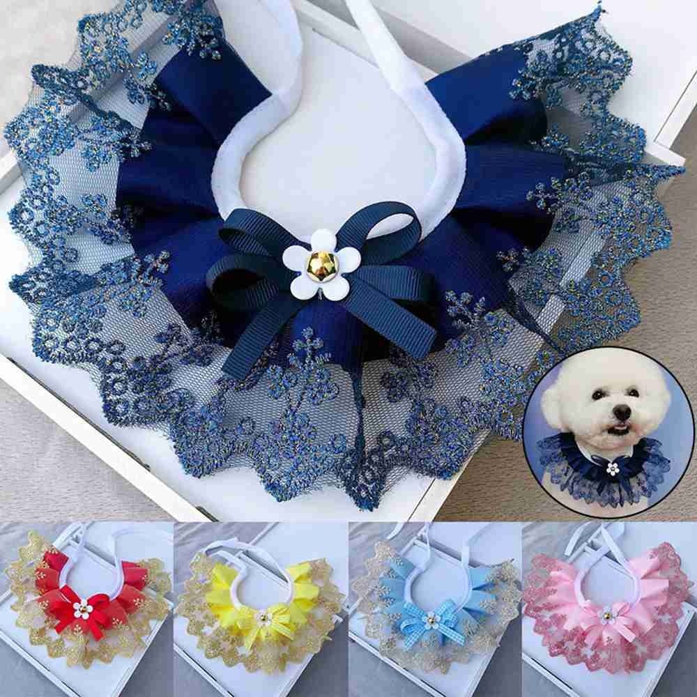 Mode Kat Ketting Hond Speeksel Handdoek Kant Mesh Strik Hond Halsdoek Pet Puppy String Slabbetje