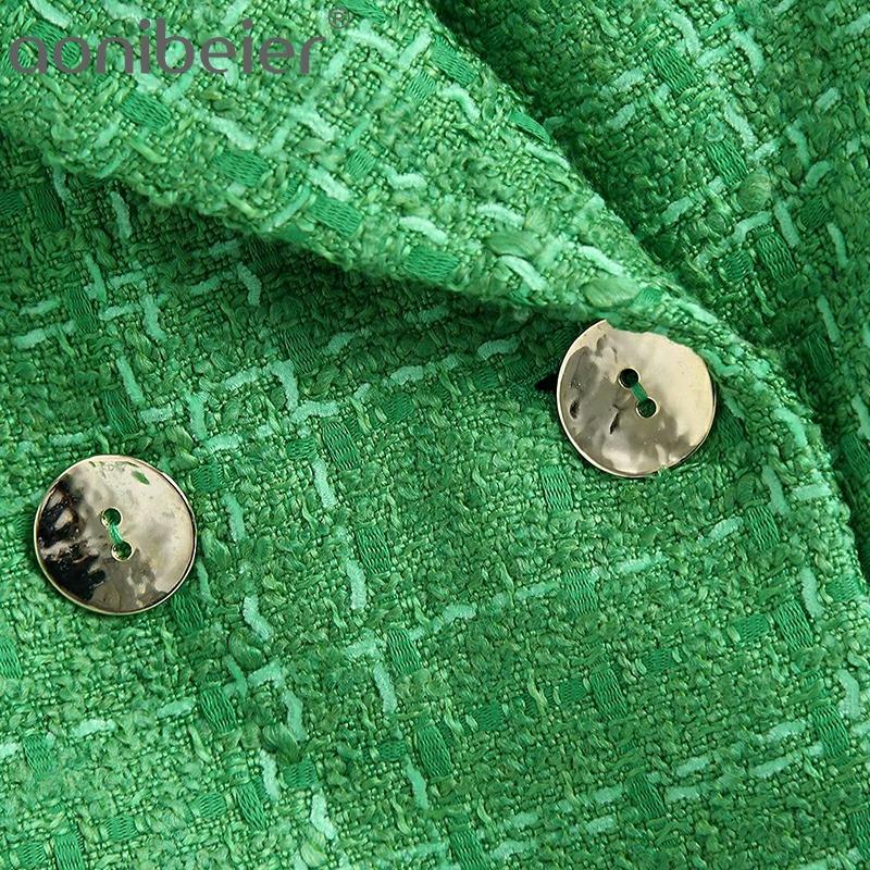 Aonibeier – ensemble de costume en Tweed vert écossais pour femme, blazer ajusté, poches, Style anglais, pantalons courts, tenues urbaines