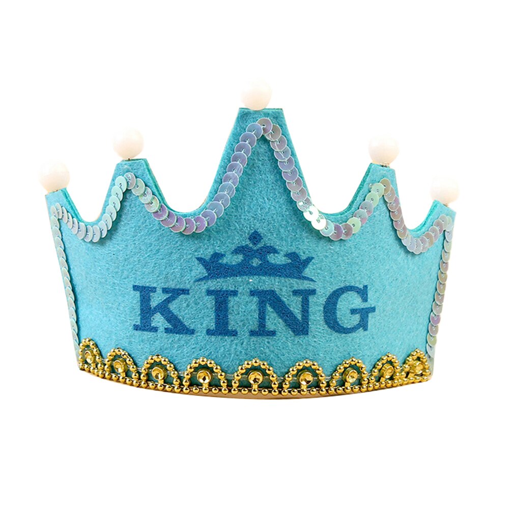 Princess King Girl Boy Crown Kids Adult Happy Birthday Party Decorations Theme Birthday Hats Decor Cap LED Lighting Headband: Blue King