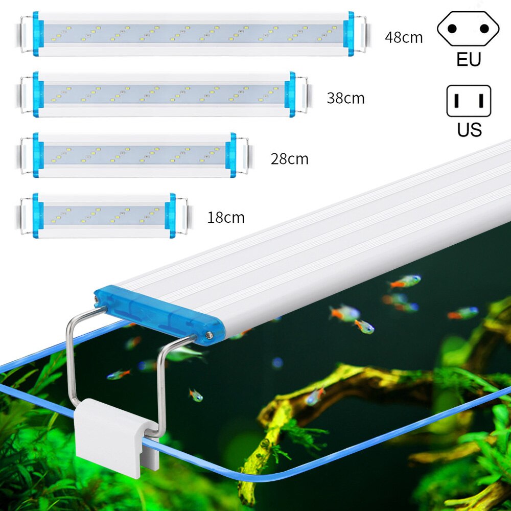 Aquarium Lighting Aquatic Plant Light Super Slim Blue LEDs 18-48CM Waterproof Clip On Lamp For Fish Tank Plant Grow Lighting