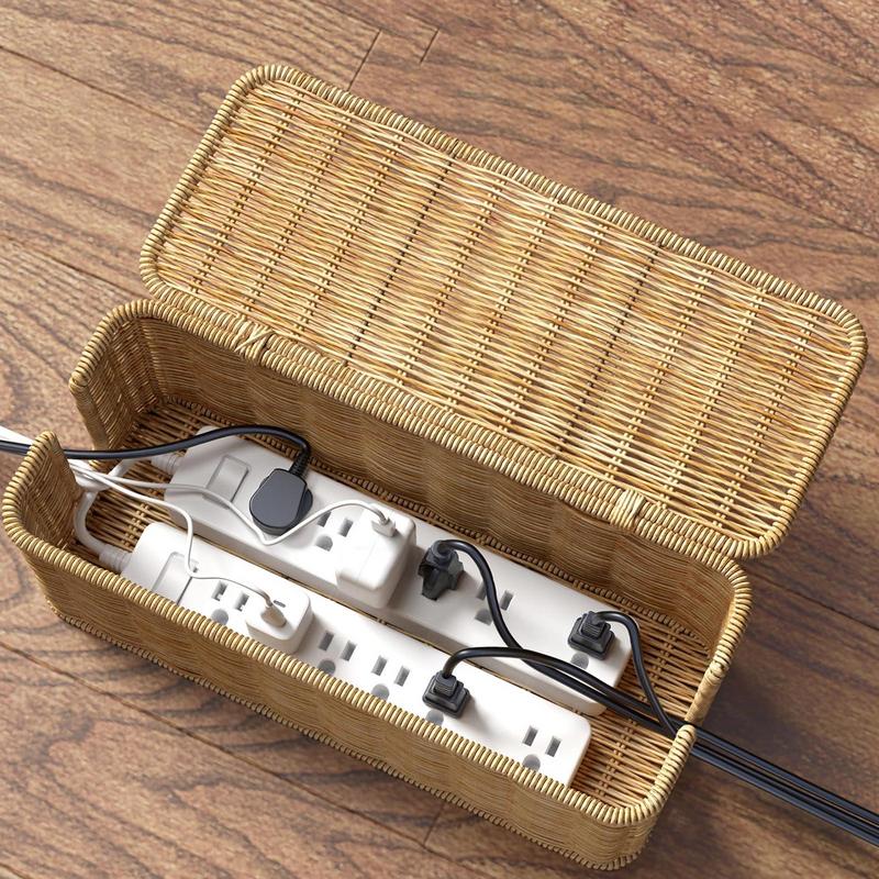 Boîte d'Évaluation de Câbles en Rotin Respirant, Boîtier de Multiprise pour la Gestion Électrique, Bureau