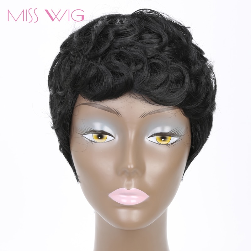 MISS PRUIK Korte Zwarte Pixie Cut Krullend Haar Pruiken voor Zwarte Vrouwen Afro Haar Synthetische Pruiken Hoge Temperatuur