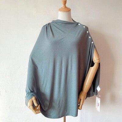 Multifunctional Nursing Cover Cotton Shawl Scarf Tops Feeding Cover Women Mother Breastfeeding Top For Nursing Mothers Pink Grey: Side-Buttons-Green