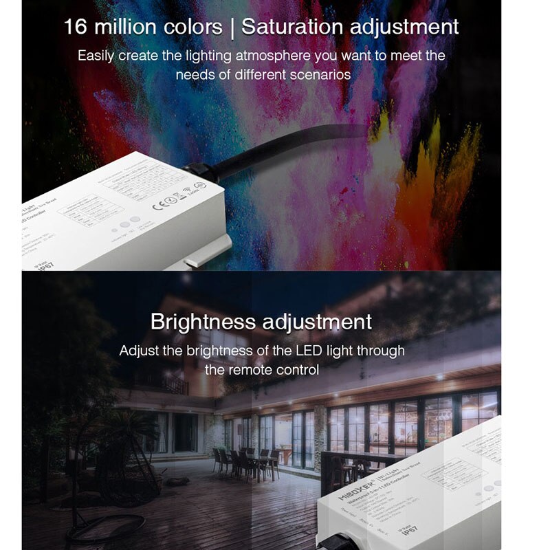 LS2-WP Waterproof 5 IN 1 smart led controller DC12V 24V 36V for single color /CT/RGB/RGBW/RGB+CCT led strip