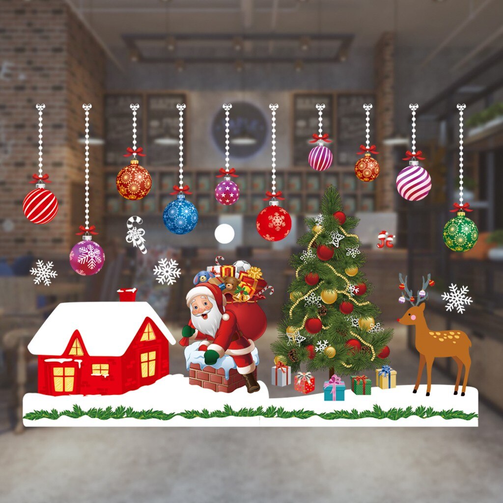 Noël dessin animé Santa cerf autocollant actuel noël fenêtre verre électrostatique pâte autocollant décorations pour la maison #30: B
