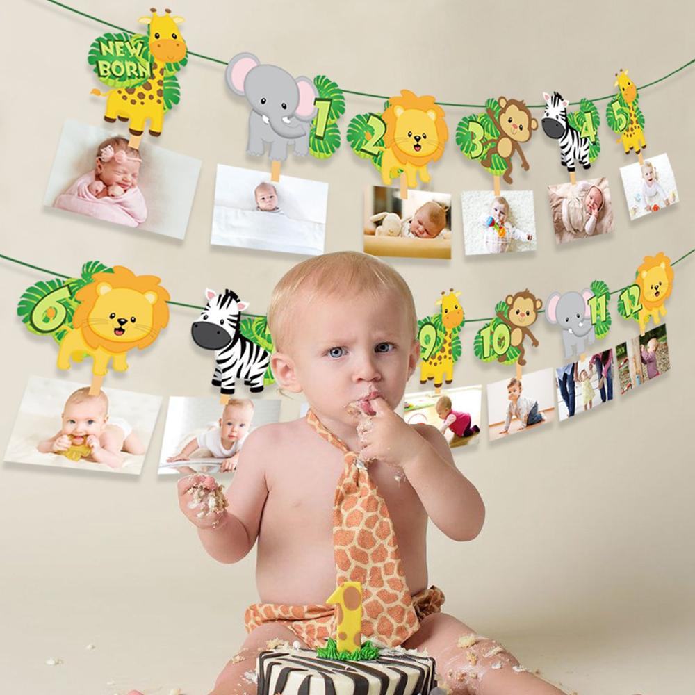 Patimate skog fotobanner 1st bursdagsbanner safari jungel festdekor ett års bursdagsfest rekvisita låve baby dusj