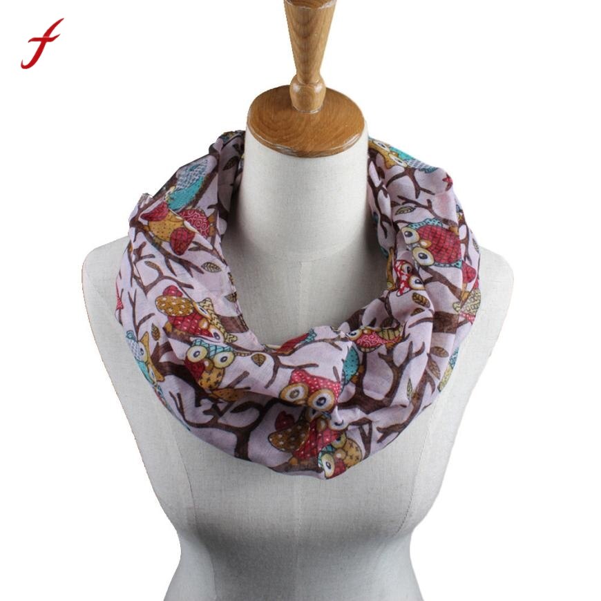 Feitong pañuelo foulard mujeres anillo Bufandas femenino patrón de búho impresión Echarpe para Mujer chal Wrap Bufandas Mujer invierno bufanda