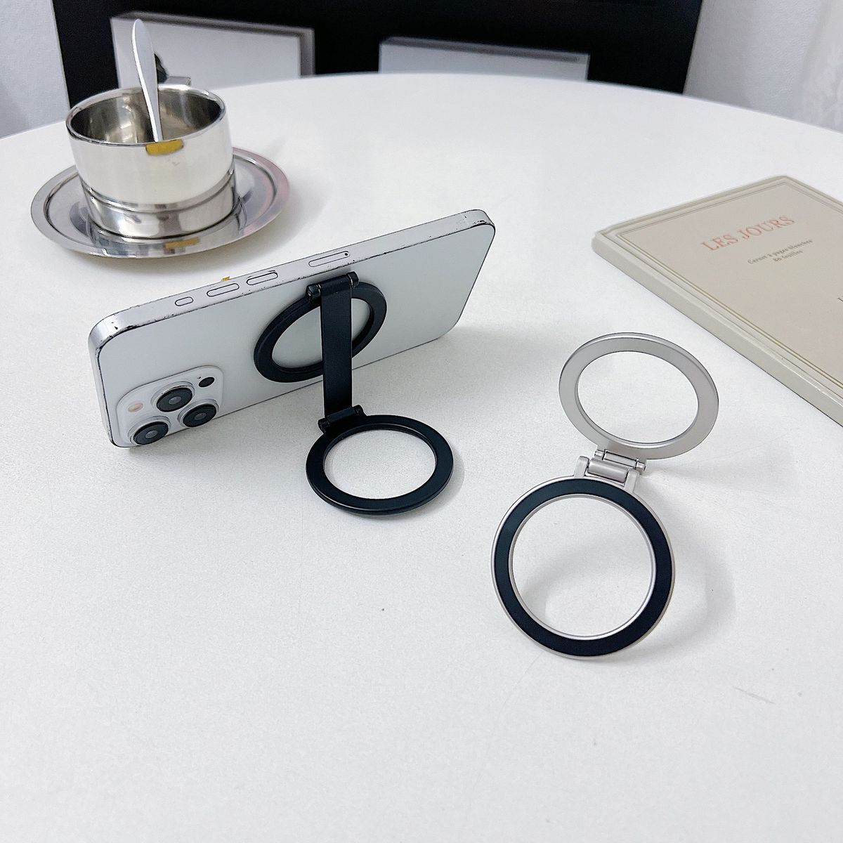 Double-sided Strong Magnetic Magsafe Phone Holder Stand for iPhone 15 14 13 12 360 Rotating Desktop Folding Phone Holder