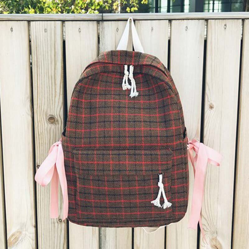 Ttou Mode Vrouwen Rugzak Student Meisje Schooltas Reistas Plaid Stijl Schoudertas Voor Vrouwen Rugzak Rugzak Knapzak: Bruin