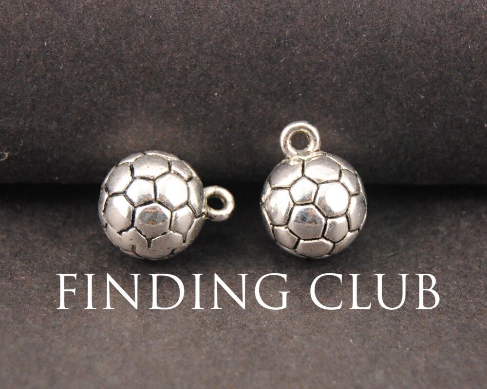 10 pc Antique Silver Alloy Tone 3D Soccer Ball Charms DIY Jelwery Making 14x11mm A834