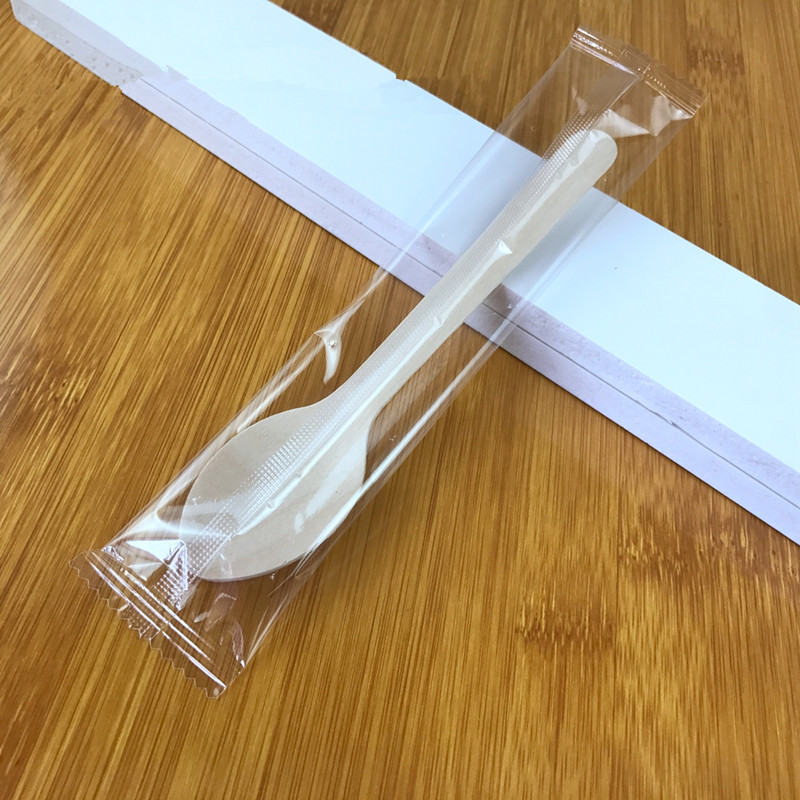 100 Pcs Takeaway Pakket Disposable Houten Mes Vork Lepel Verjaardag Wedding Party Cake Dessert Fruit Servies: spoon 1