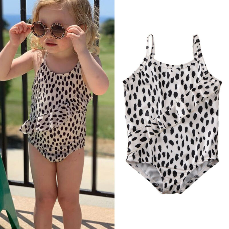 Kinderen Meisje Luipaard Print Badmode Monokini Een Stuk Badpak Strand Zwemmen Kostuum