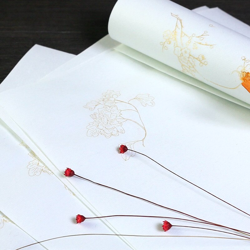 Papier de papeterie de Style chinois ancien, 29x19cm, pour peinture de plantes anciennes, fait à la main, papier de riz semi-mûr, tête de lettre