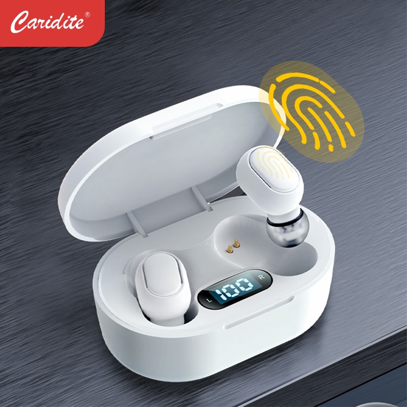 Caridite Wireless Bluetooth Earbuds - True Wireless Stereo Bass Gaming Headset with LED Display Light, Active Noise Cancellation, Bluetooth 5.0