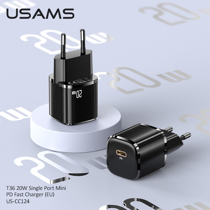 USAMS PD 20W Fast Charger +Type C To Lightning Cable Set For iPhone 12 12 Pro Max Mini QC4.0 QC3.0 Quick Charging Wall Charger