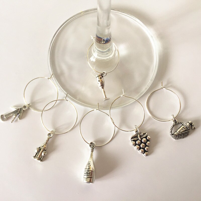 Sæt  of 6 stk vin charms vinglas charms ringe tusch jule vinglas tusch charms