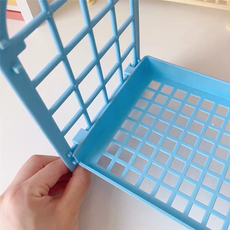 Support de rangement en plastique pour livres, coréen Ins, 2 couches, pour articles de papeterie cosmétique, de bureau, pliable, à monter soi-même