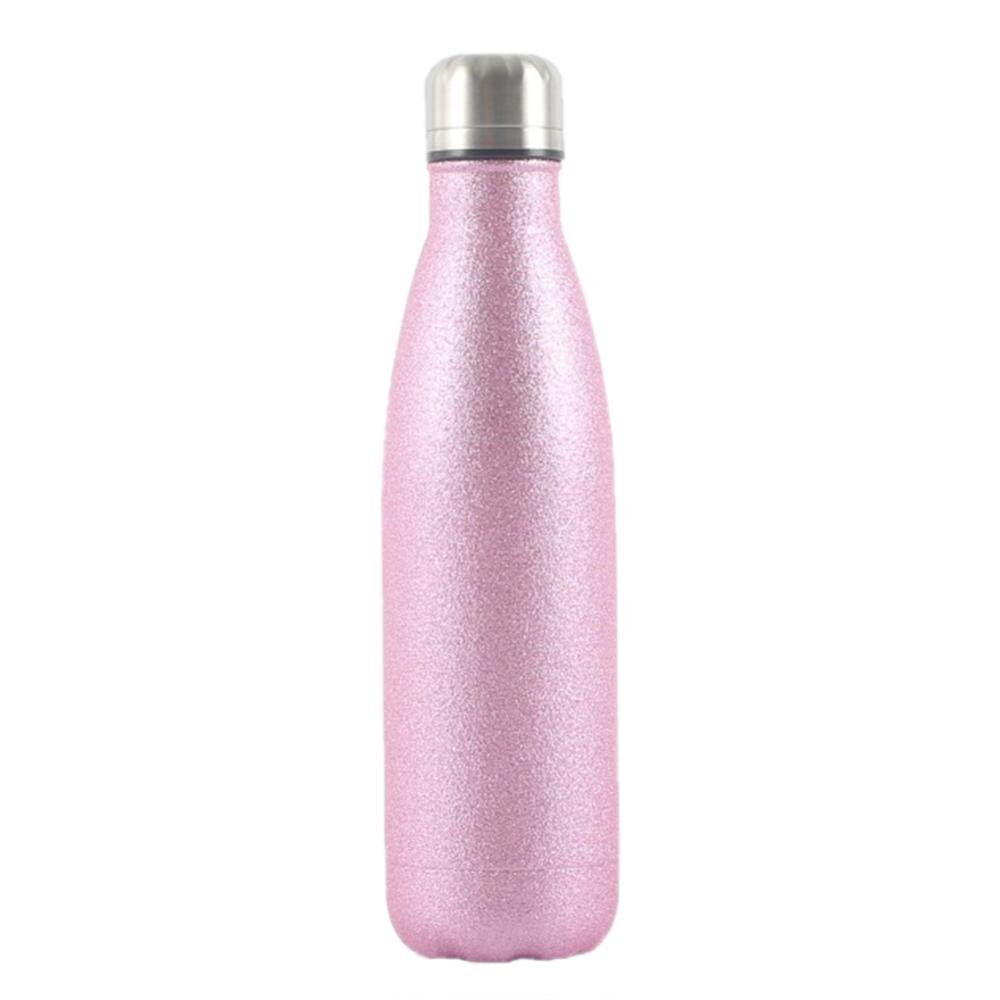 Botella de agua con aislamiento al vacío, botella de agua de doble pared de acero inoxidable, mantiene el calor/frío, con forma de Cola, para deportes/escuela/oficina/viaje, 500ML: Rosa