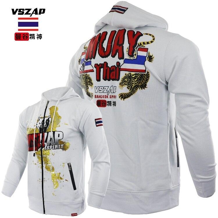 VSZAP Hoodie fight fight boxing Thai Boxing jacket MMA sweater broadcast tiger Bangkok spirit training fitness men: L / White