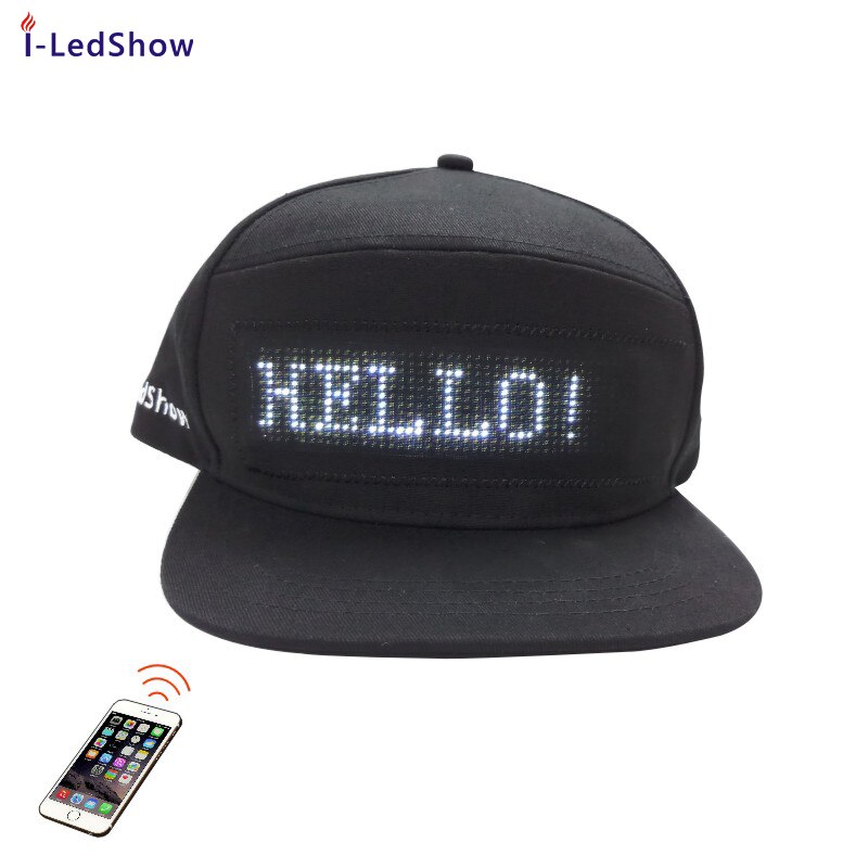 Iledshow Led Usb Oplaadbare Led Lichtgevende Cap Led Light Digitale Scrolling Bericht Led Hoeden: Black hat White LED