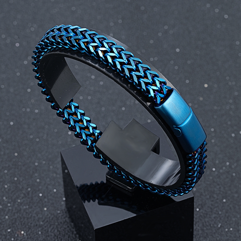 MKENDN 8MM Blauw Rvs Kinketting Armband Mannen Vrouwen Ketting Armbanden & Bangles Hip Hop Biker Sieraden
