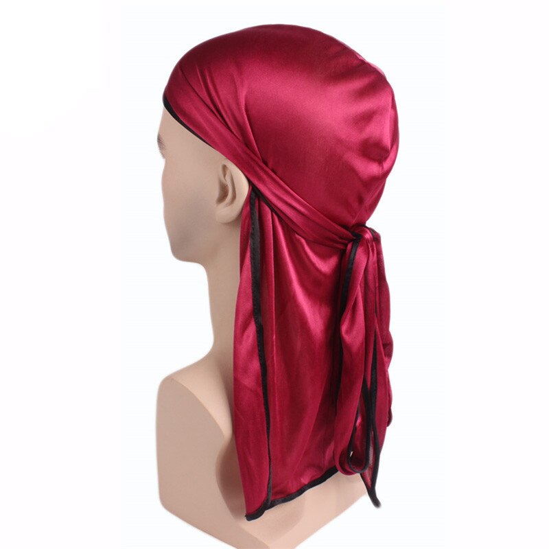 Pandebånd herre silke durags bandana turban hat parykker doo durag biker hovedbeklædning pandebånd pirat hat hårtilbehør: Rødvin