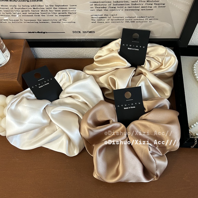 Scrunchie de seda de gran tamaño para niñas, coletero saten pelo mujer cabello, color sólido de Corea coletas para cabello gomas pelo mujer bonitas coleteros elegantes scrunchis para el cabello