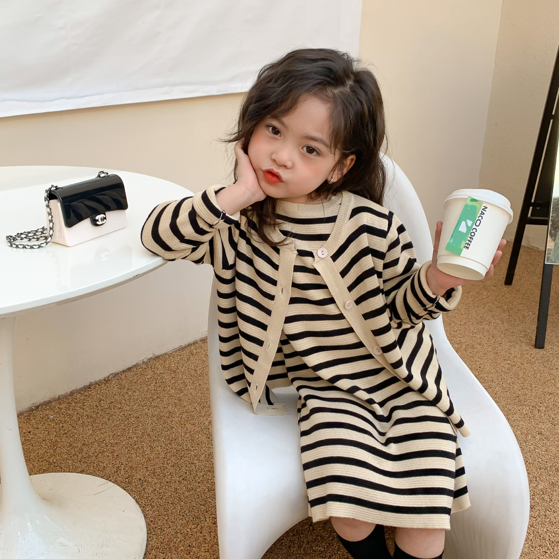 Cardigans et robe tricotés pour filles, ensemble de 2 pièces pour enfants, printemps, 1185E, 2022