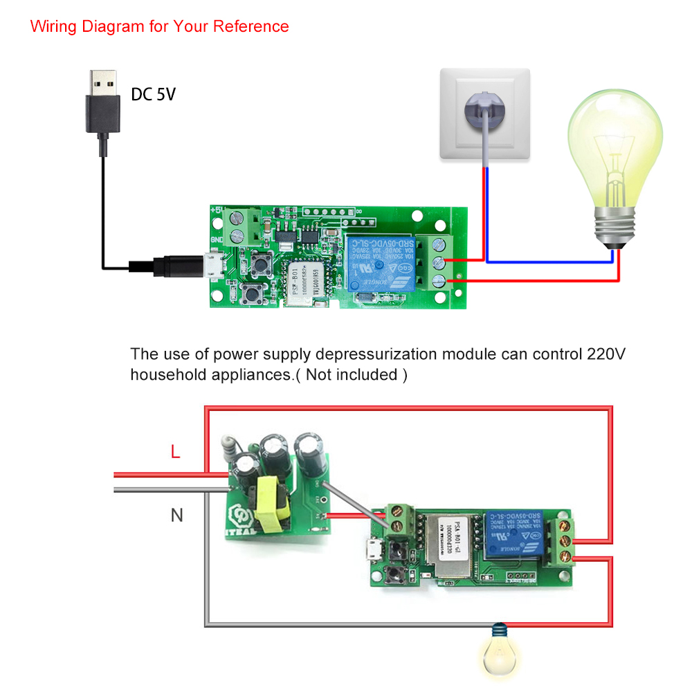 EWeLink USB DC5V Wifi Schakelaar Draadloze Relais Module Smart Home Automation Modules voor Toegangscontrole Systeem Tippen/Self- vergrendeling