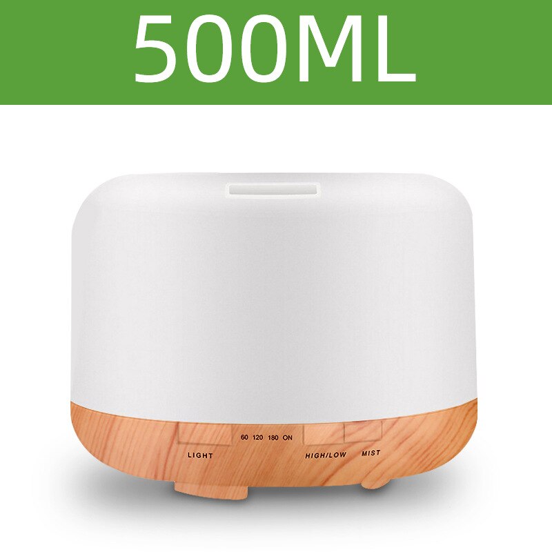 HA- Life Electric Aroma Diffuser Air Humidifier 500ML 1000ML Ultrasonic Cool Mist Maker Fogger LED Essential Oil Diffuser Home: Light brown 500ml