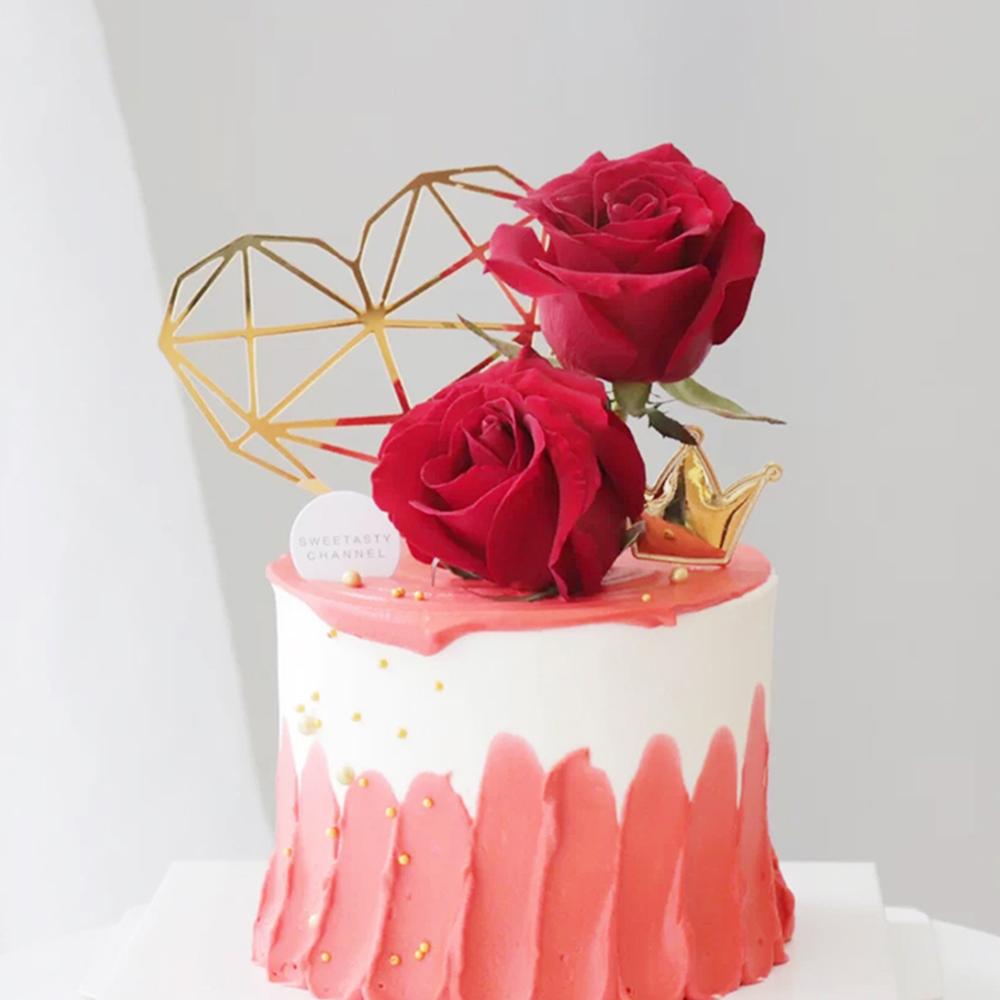Heart Love Acrylic Cake Topper Engagement Wedding Birthday Cake Golden Resuable Topper Cupcake Dessert Decor Supplies