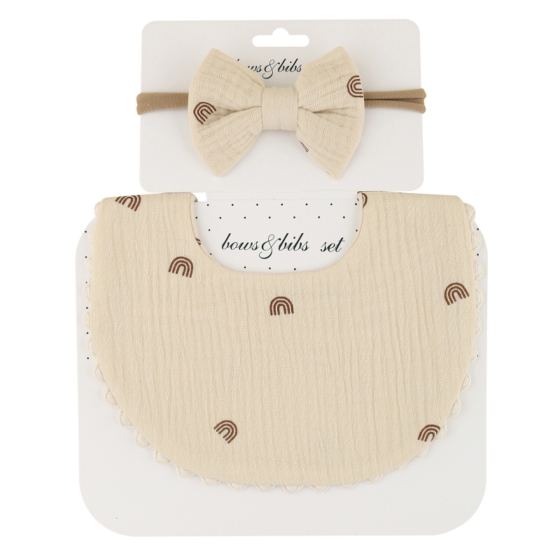 Baby Bib Feeding Smock Bowknot Hair Band Set Saliva Towel Bandana Elastic Bows Headband Infants Burp Cloth Headwear D5QA: H502D6Yset