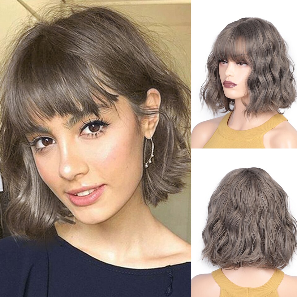 SUe EXQUISITE Wavy Wig 12'' Short Bob Wigs With Air Bangs Shoulder Length Women's Curly Wavy Short Wig for Halloween Costume: MS1936-10A-68