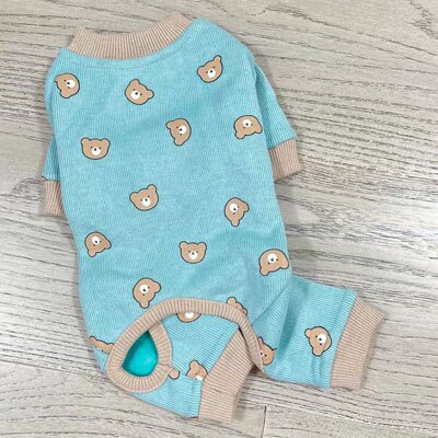 Ropa de algodón para gato, Mono para perro, pijama para perro, Sudadera con capucha, camiseta, chándal con estampado de oso, ropa para mascota Yorkie Bichon para Otoño e Invierno: Azul / XL