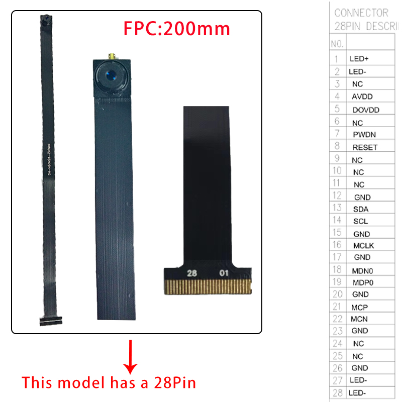 Módulo de câmera H63 80 graus 1MP 1280*720 MIPI SPI DVP 24/28 Pin Interface 1/4 Lente 52MM Comprimento: Branco