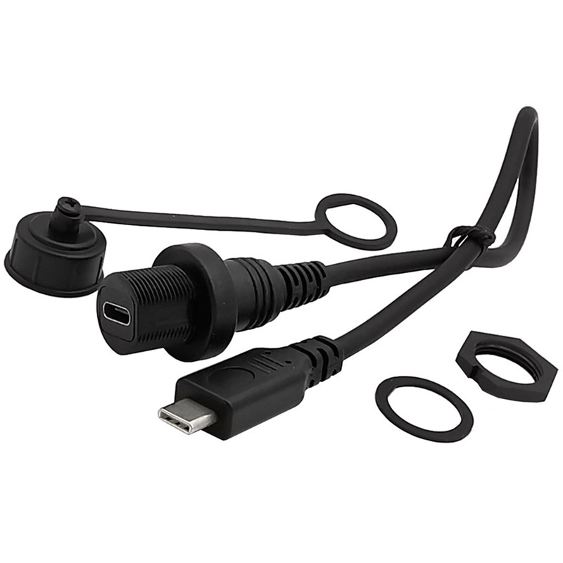 Cable impermeable USB-C IP67 de 30cm tipo c 3,1 IP 67 macho a hembra montaje en Panel cable de extensión de conector a prueba de agua