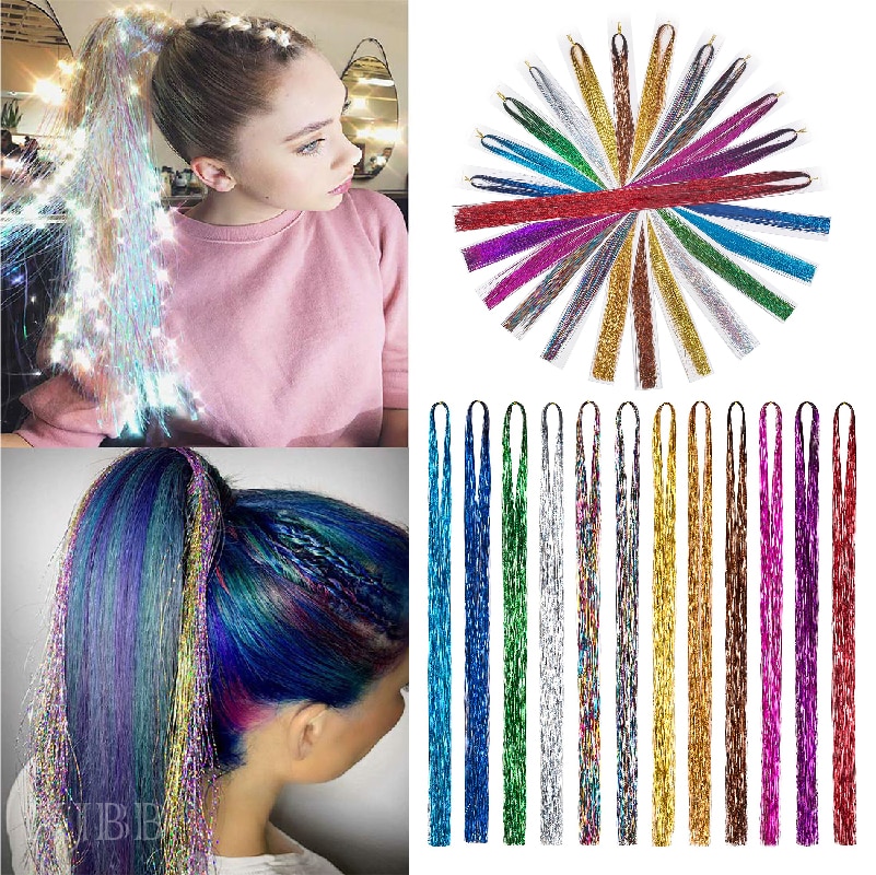 Xjbb syntetisk forlengelse glitter fe hår til jenter lyst på hår glitrende bling bling syntetisk hår glitter til fest