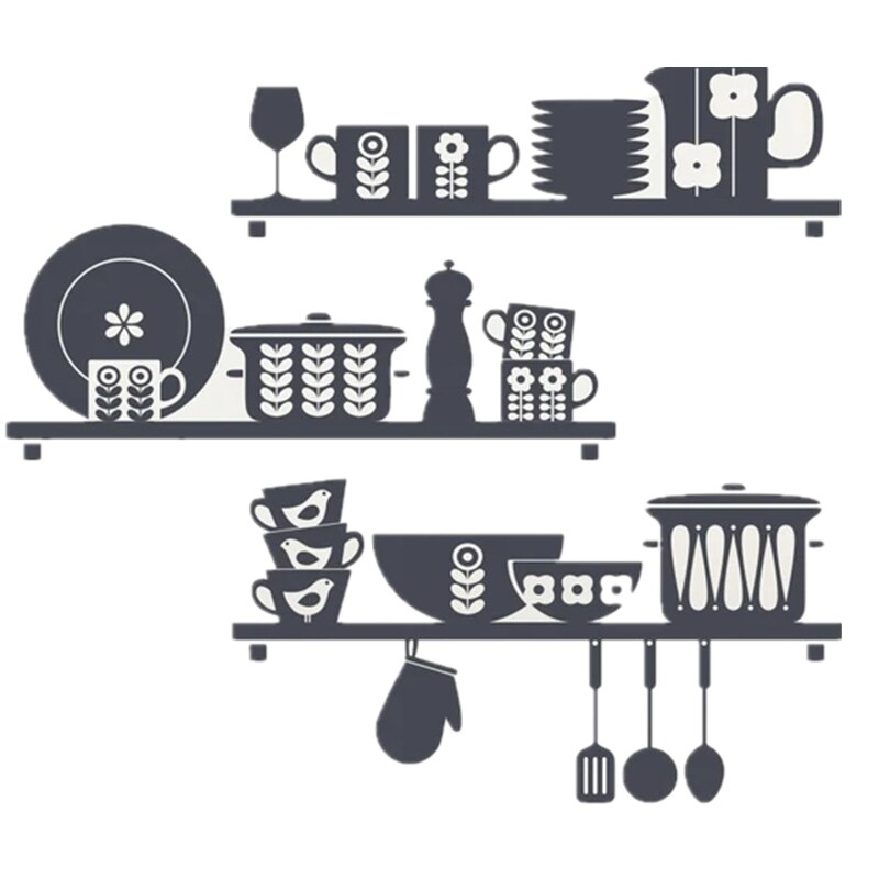 Scandinavian Crockery Kitchen Shelves Wall Decal for kitchen art home decoration sticker Vinyl restaurant Decal home decor HY492