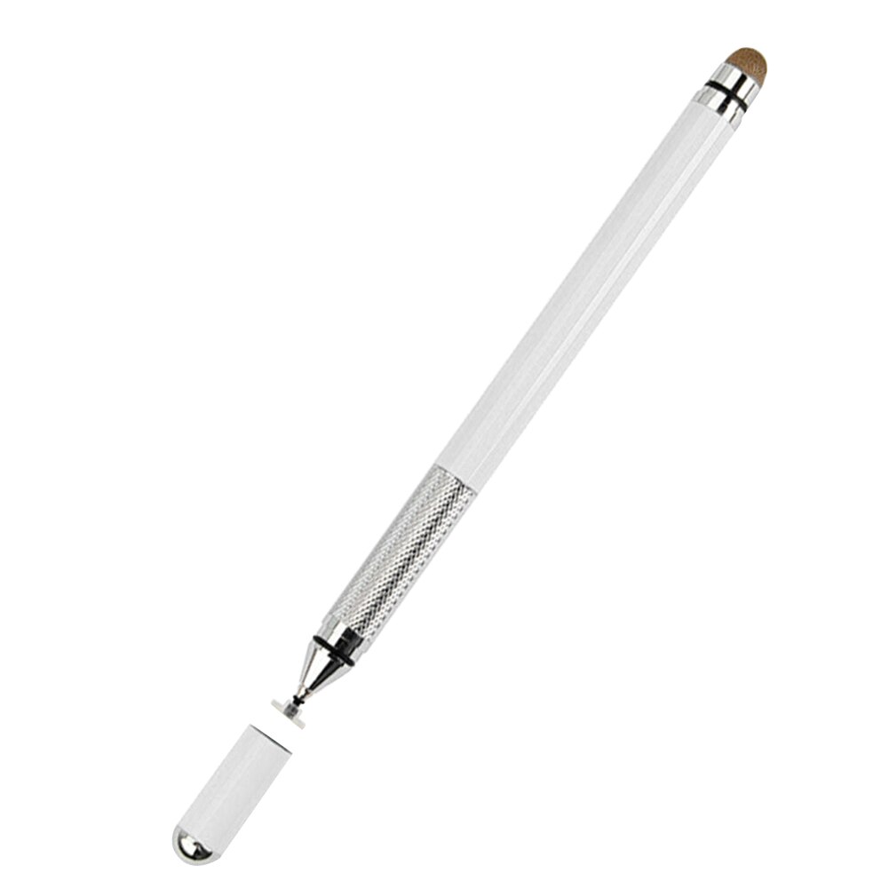 Office smooth touch screen capacitive portable multi-purpose universal 2 in 1 suction cup drawing writing metal stylus pen: White