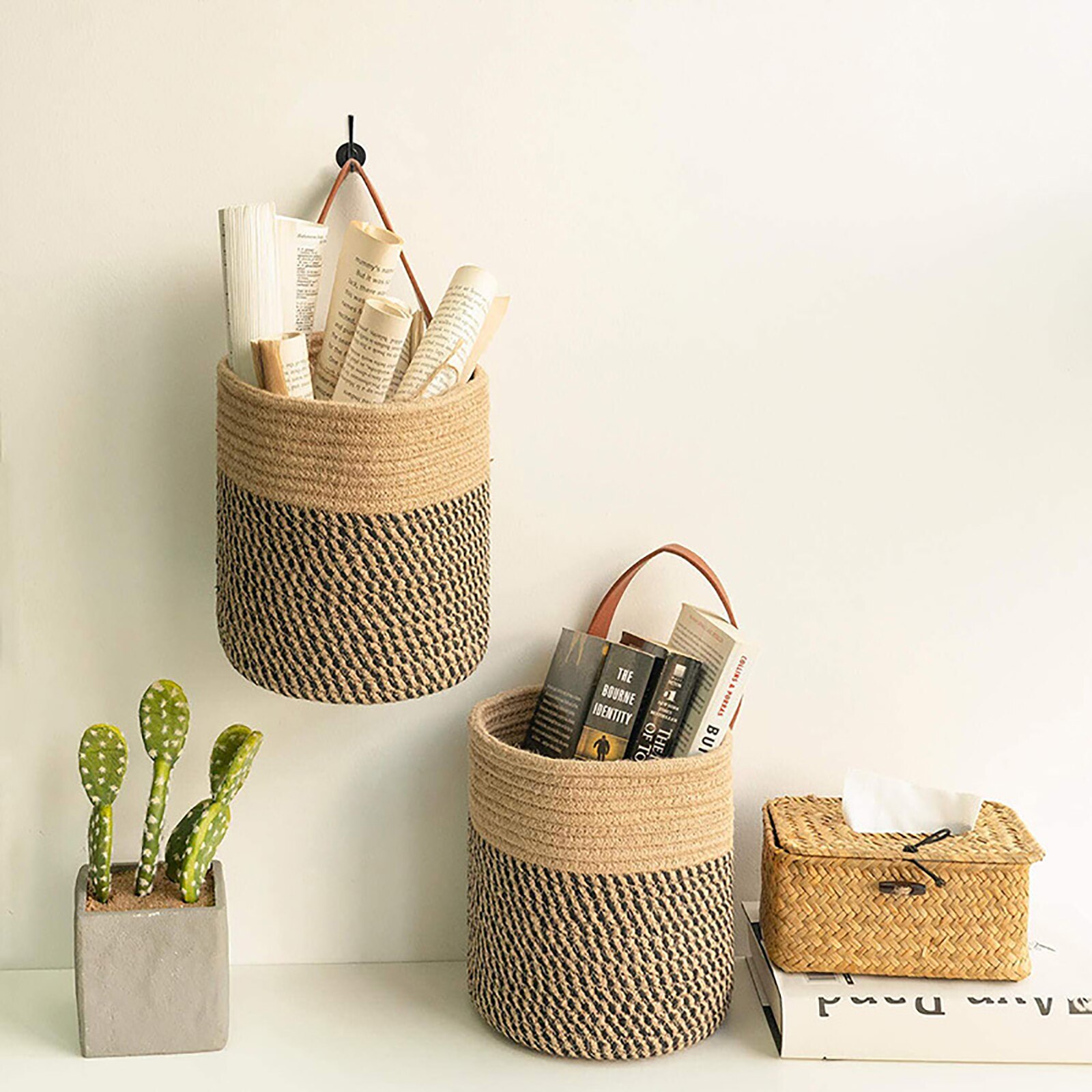 Plant Mand Kunstmatige Bloem Pure Handgemaakte Witte Potplanten Riem Imitatie Rotan Muur Opknoping Geweven Mand