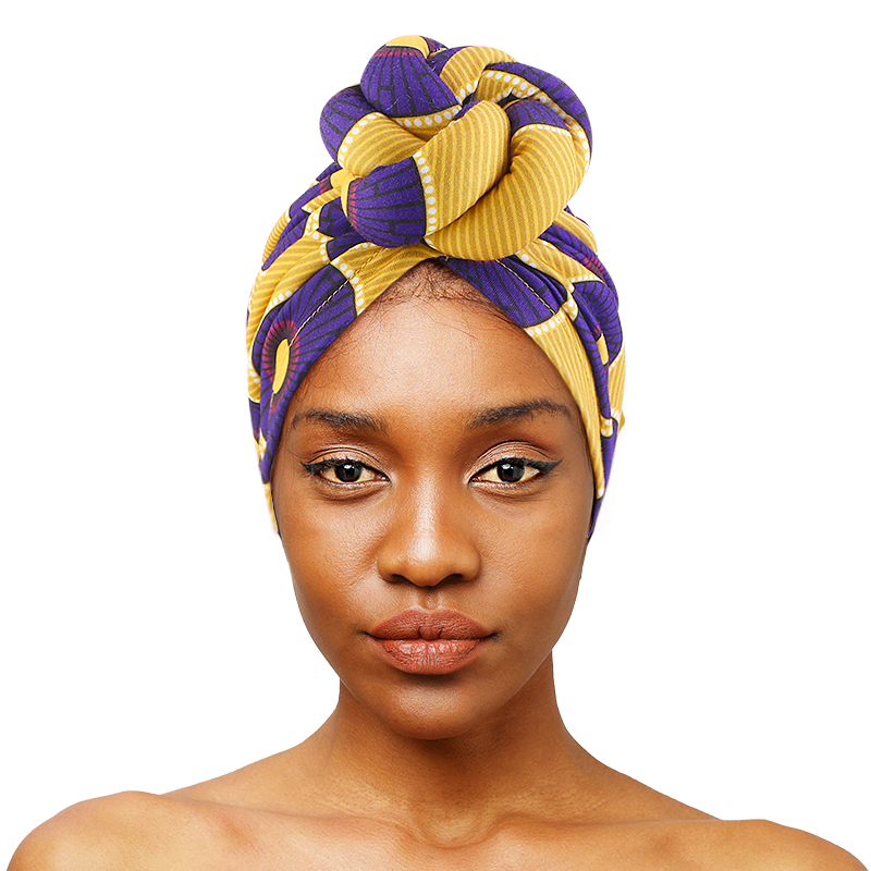 African Print Turban for Women Pre-Made Top Knot Head Wraps Flower Stretch Hijab Ladies Party Wedding Headdress