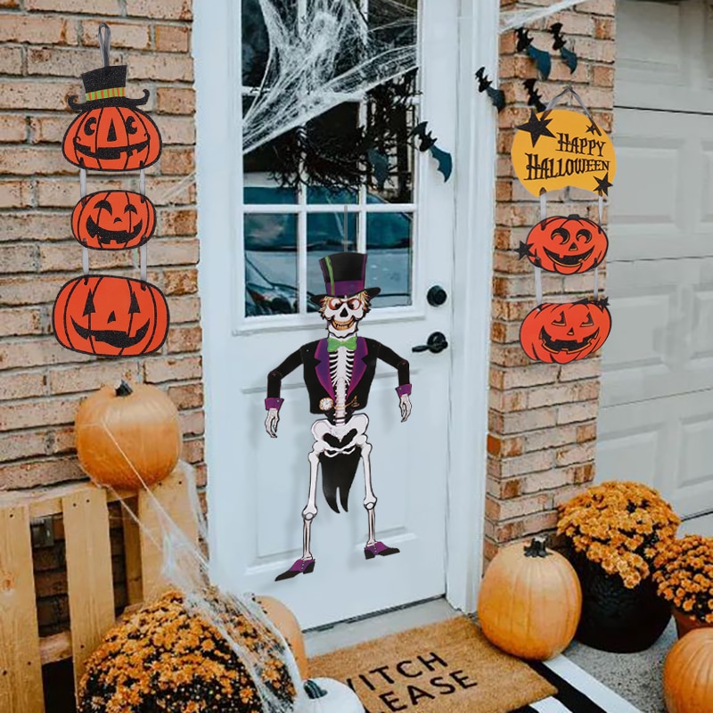 Halloween Pompoen Skelet Opknoping Banner Veranda Teken Welkom Teken Thuis Indoor/Outdoor Voordeur Veranda Yard Opknoping Decor Craft