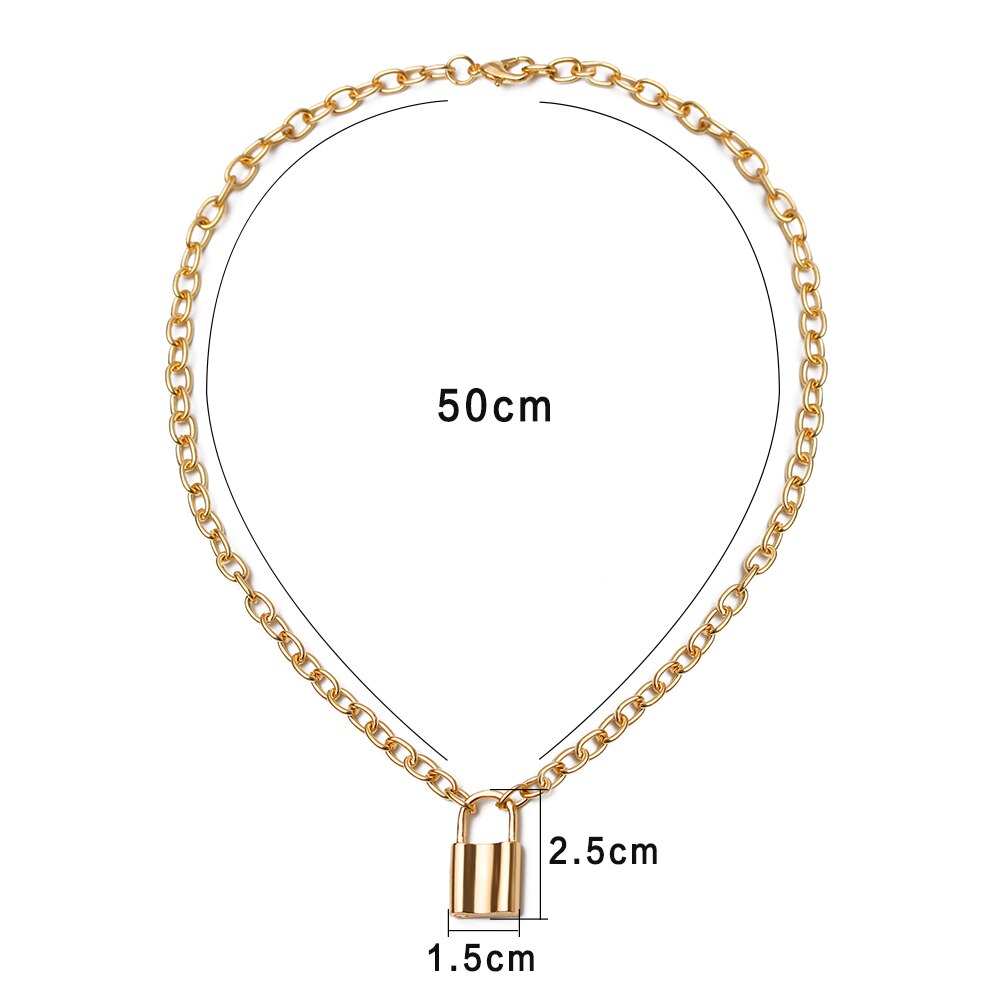 1pc Punk bijoux or argent couleur cadenas pendentif collier en acier inoxydable Rolo câble chaîne collier