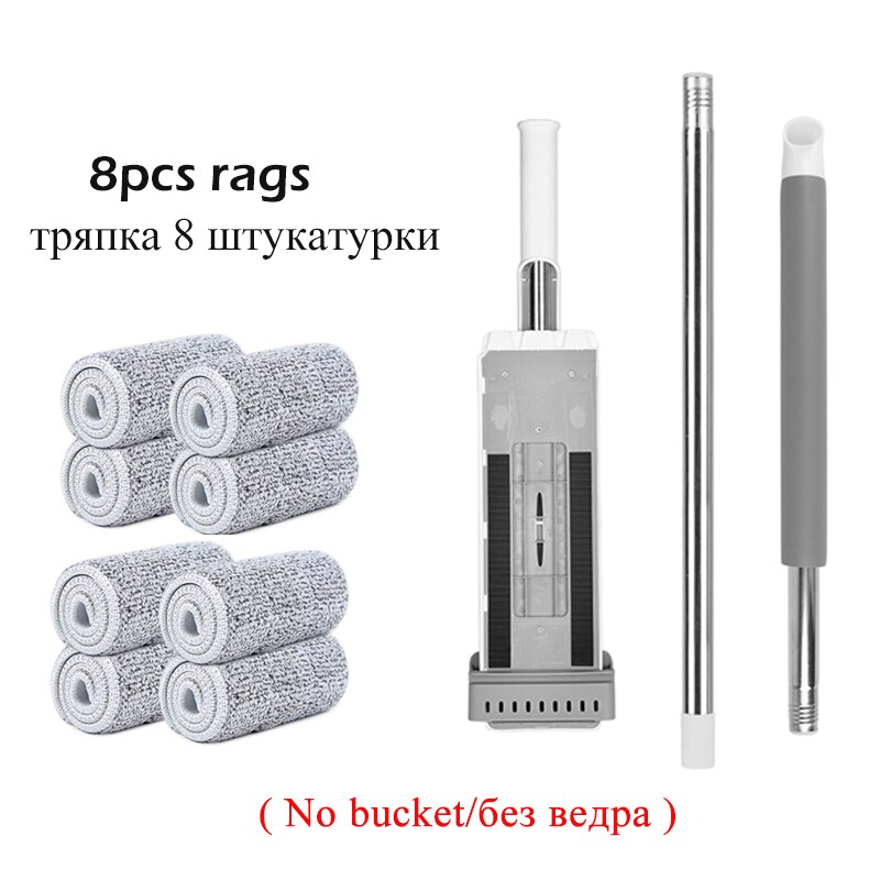 Serpillière à presser avec seau replié, lavage manuel paresseux du bois, balai plat à rotation automatique, serpillère de sol, outil de nettoyage ménager: 8pcs mop rags