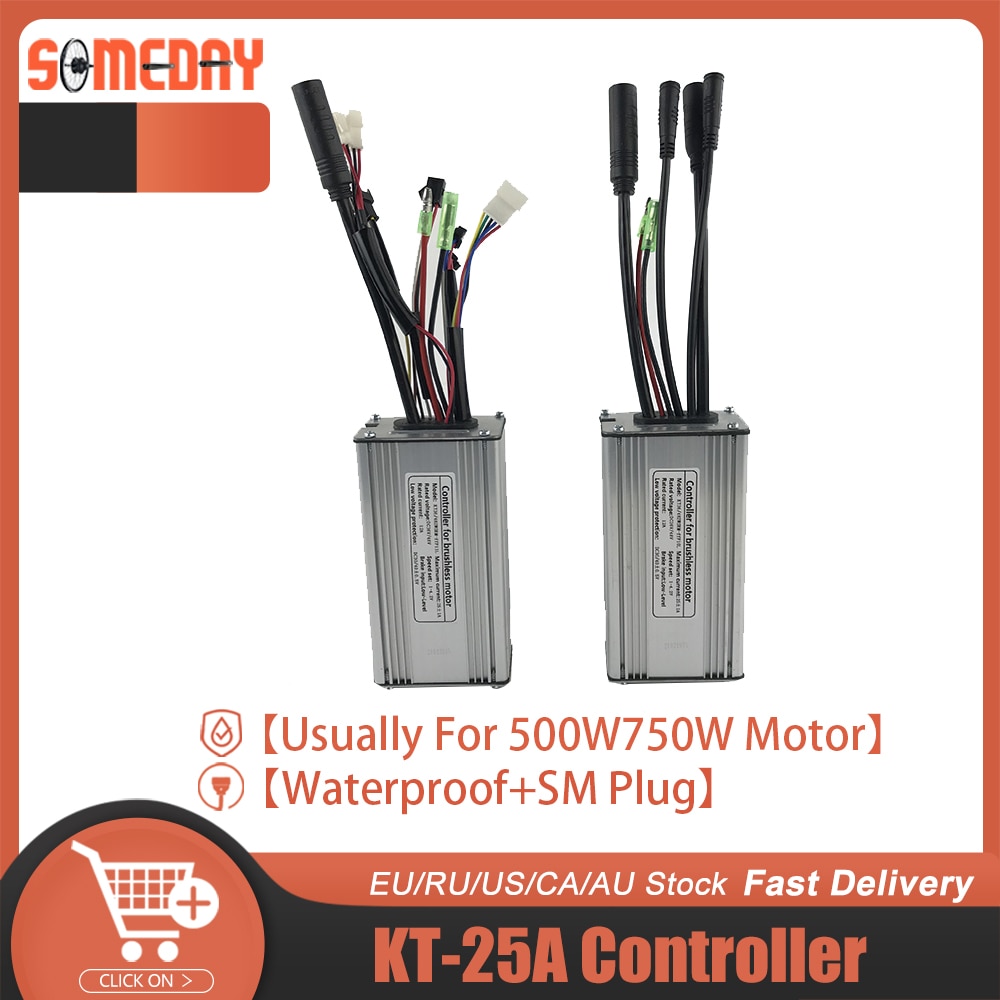 SOMEDAY Ebike Controller 25A 36V48V 500W750W Brushless 9 Mosfet KT Controller SM/Waterproof Plug For Electric bike Accessorices