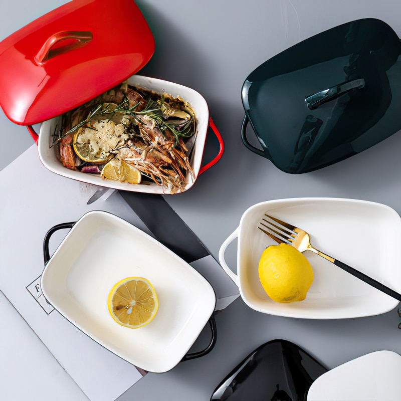 Multicolor Rectangular Binaural Ceramic Dish Household Kitchen Supplies Bone China Baking Pan Rice Bowl Oven Microwave Oven