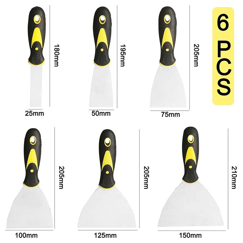 6Pcs Putty Knife Set Stainless Steel Spatula Spackle Knife Rustproof Putty Knife Spatula for Scraping Walls CNIM